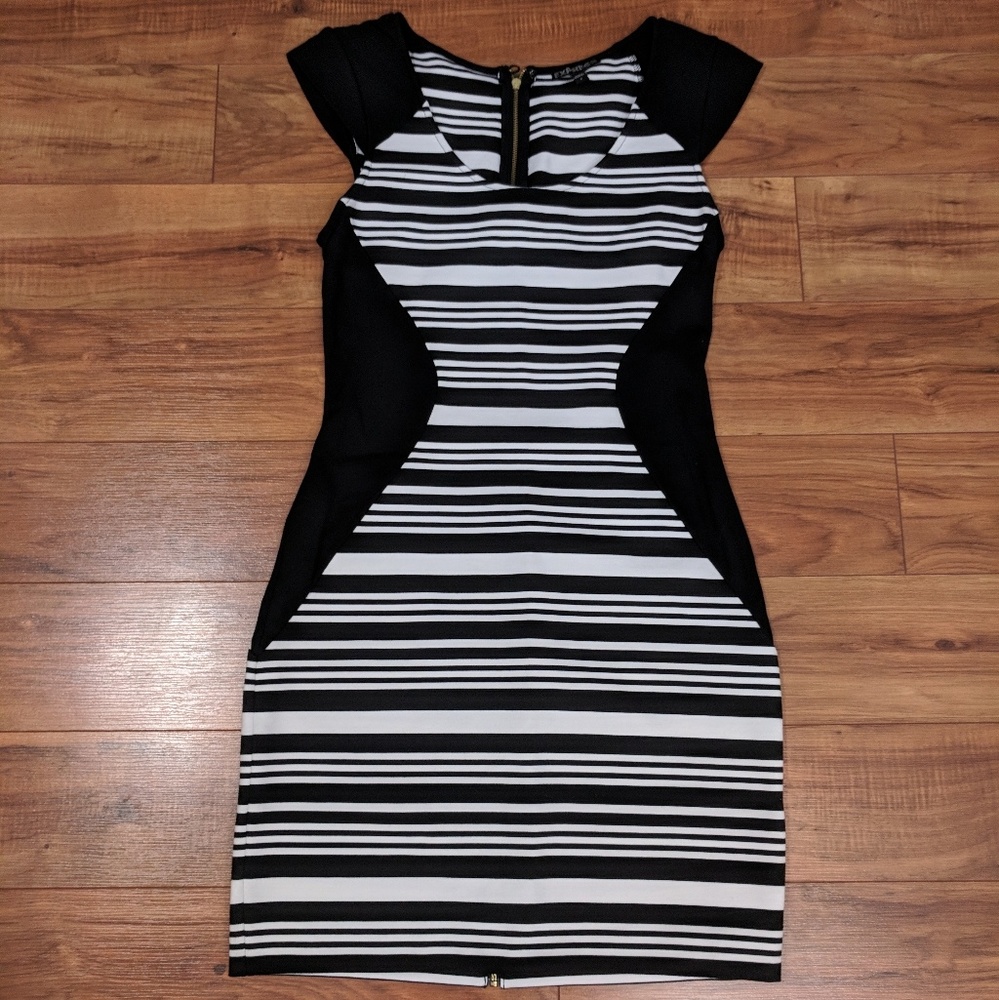 [6] Black & White Striped Express Dress